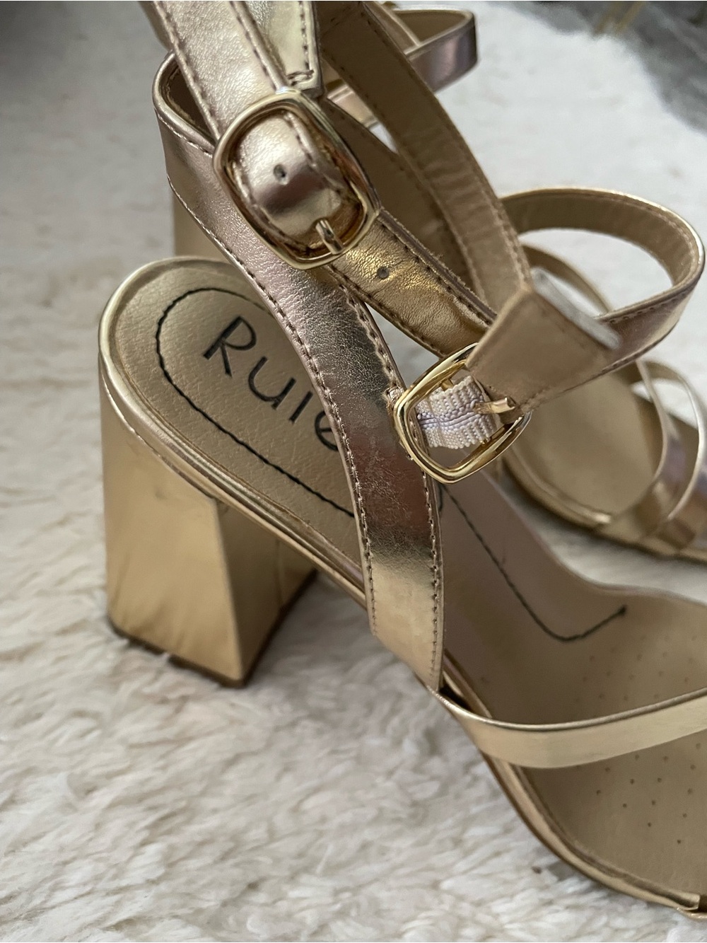Gold Strappy Block Heel Sandals - Women - Picture 9 of 16